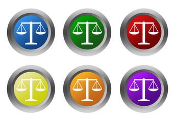 Set of rounded colorful buttons with legal symbol