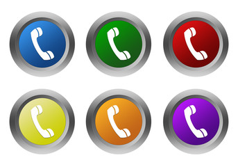 Set of rounded colorful buttons with phone symbol