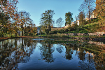 Autumn park with reflection