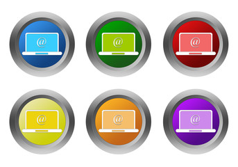 Set of rounded colorful buttons with computer symbol