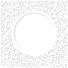 Christmas white snowflakes vector card (circle space for text)