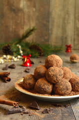 Fototapeta na wymiar Homemade chocolate truffles .