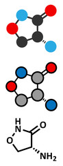 Cycloserine (D-cycloserine) tuberculosis drug molecule.