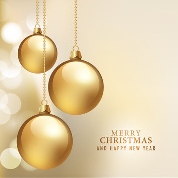 Merry Christmas and Happy New Year card with gold balls