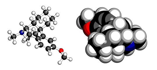 Dextromethorphan cough suppressant drug (antitussive) molecule.
