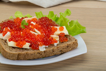Sandwich with red caviar