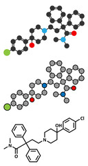 Loperamide diarrhea drug molecule.