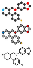 Paroxetine antidepressant drug (SSRI class) molecule.
