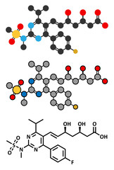 Rosuvastatin cholesterol lowering drug (statin class) molecule.