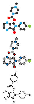 Zopiclone insomnia drug (sleeping pill, z-drug) molecule. 