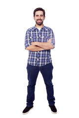 Fototapeta premium Full body portrait of young casual man smiling, isolated on whit