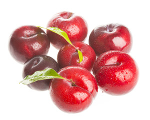 Red plums isolated on white background