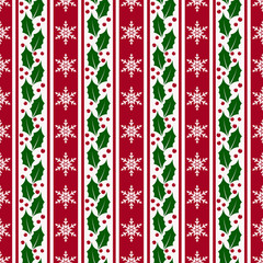 Christmas background with snowflakes and holly. Vector seamless