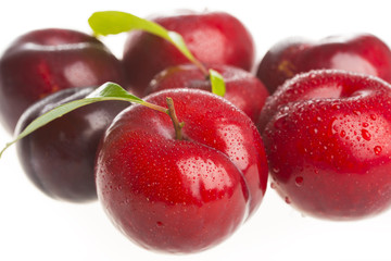 Red plums isolated on white background