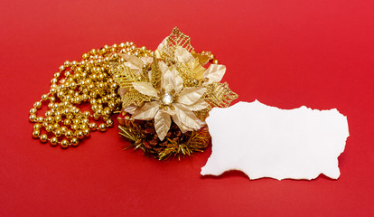 Christmas card with golden flower decoration