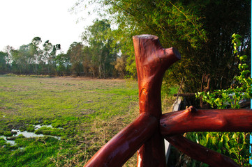 Thai house patio with fields
