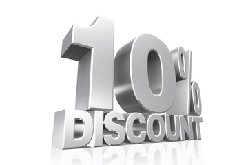 3D render silver text 10 percent discount.