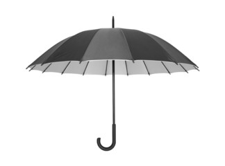 Open black umbrella isolated on white with clipping path