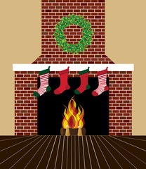Stockings hung on fireplace - 73757939