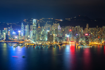 Fototapeta na wymiar Skyline of Hong Kong at sunset from Sky 100