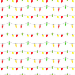 seamless pattern of colored light bulbs garlands