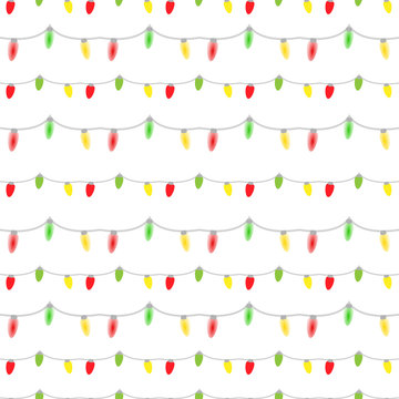 seamless pattern of colored light bulbs garlands