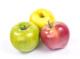 Three colorful apples isolated on white background