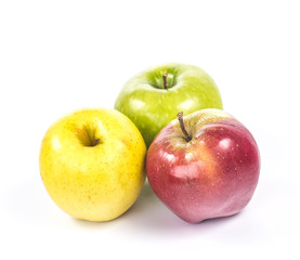 Three colorful apples isolated on white background