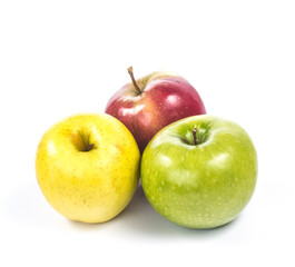 Three colorful apples isolated on white background