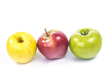 Three colorful apples isolated on white background