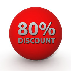 Discount eighty percent circular icon on white background