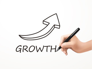 growth word and arrow drawn by human hand