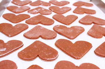 Gingerbread dough for Christmas cookies, shape of heart