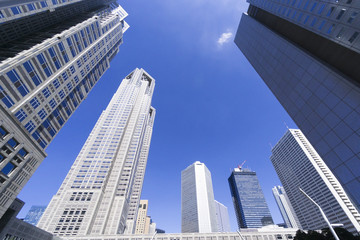 Fototapeta na wymiar 東京都庁と新宿高層ビル街を見上げる