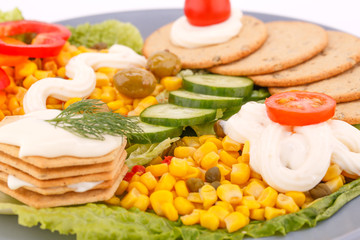 Snack with vegetables and crackers