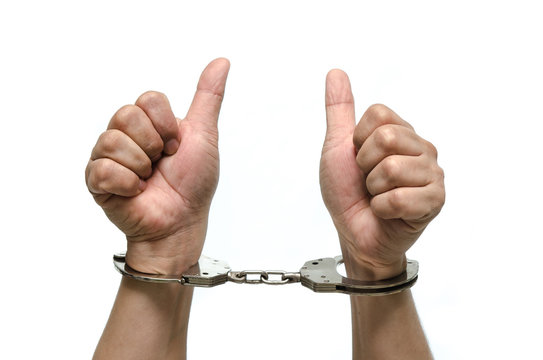 Man hands with handcuffs isolated
