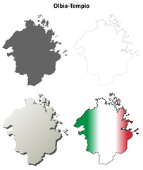 Olbia-Tempio blank detailed outline map set