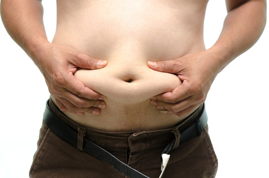 Fat male body part on white background
