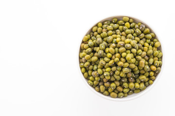 Green mung beans isolated on white background
