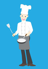 Illustration of a chef on a blue background