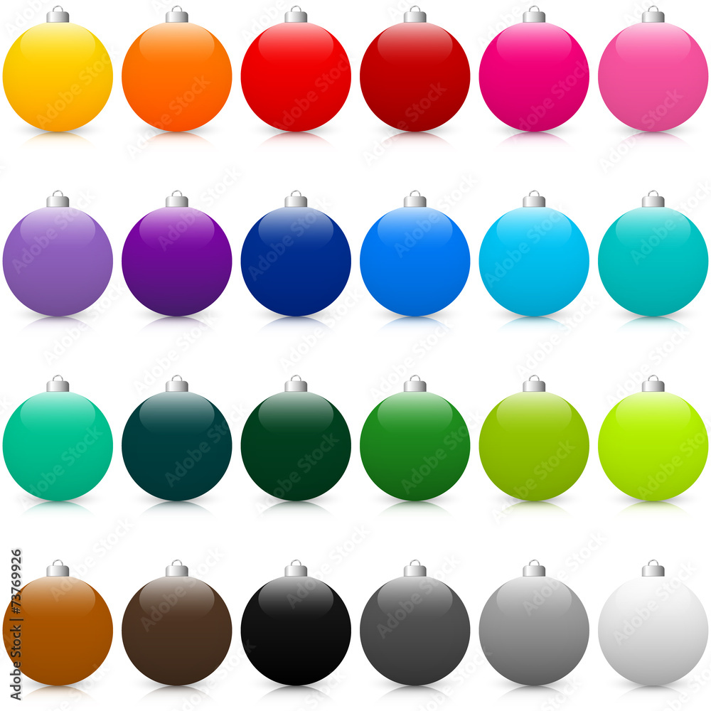 Poster set of colorful glossy christmas balls with reflection