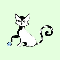 Black and White Cat with Yarn Ball