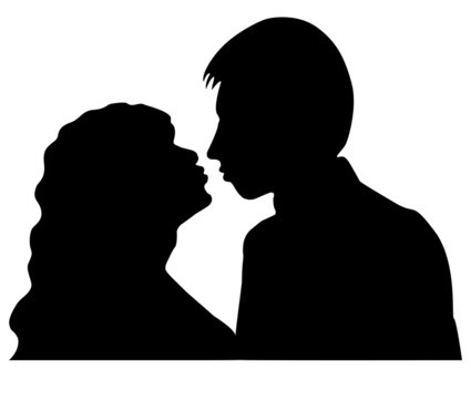 Silhouettes of man and woman isolated on whte background.