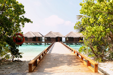 Fototapeta na wymiar Beautiful wooden houses in Maldives