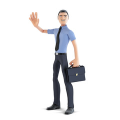 Happy 3d businessman waving hand and smiling. Isolated