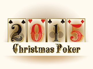 Happy Christmas Casino poker cards, vector illustration
