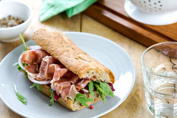 Prosciutto with rocket and radicchio sandwich