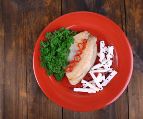 Fresh fish salad with vegetables