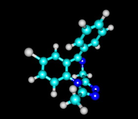 Alprazolam molecule isolated on black