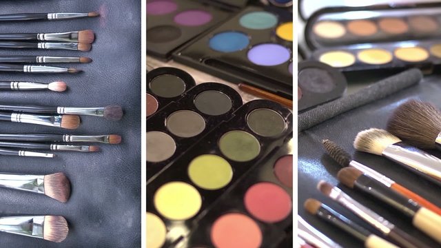 Make-up cosmetics tools collage